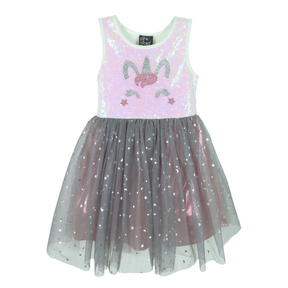 Pink & Violet Toddler Girls‎ Sleeveless Sequin Unicorn Dress Size 3